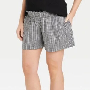 NWT The Nines by HATCH Black & White Gingham Paperbag Maternity Shorts, Size XXL